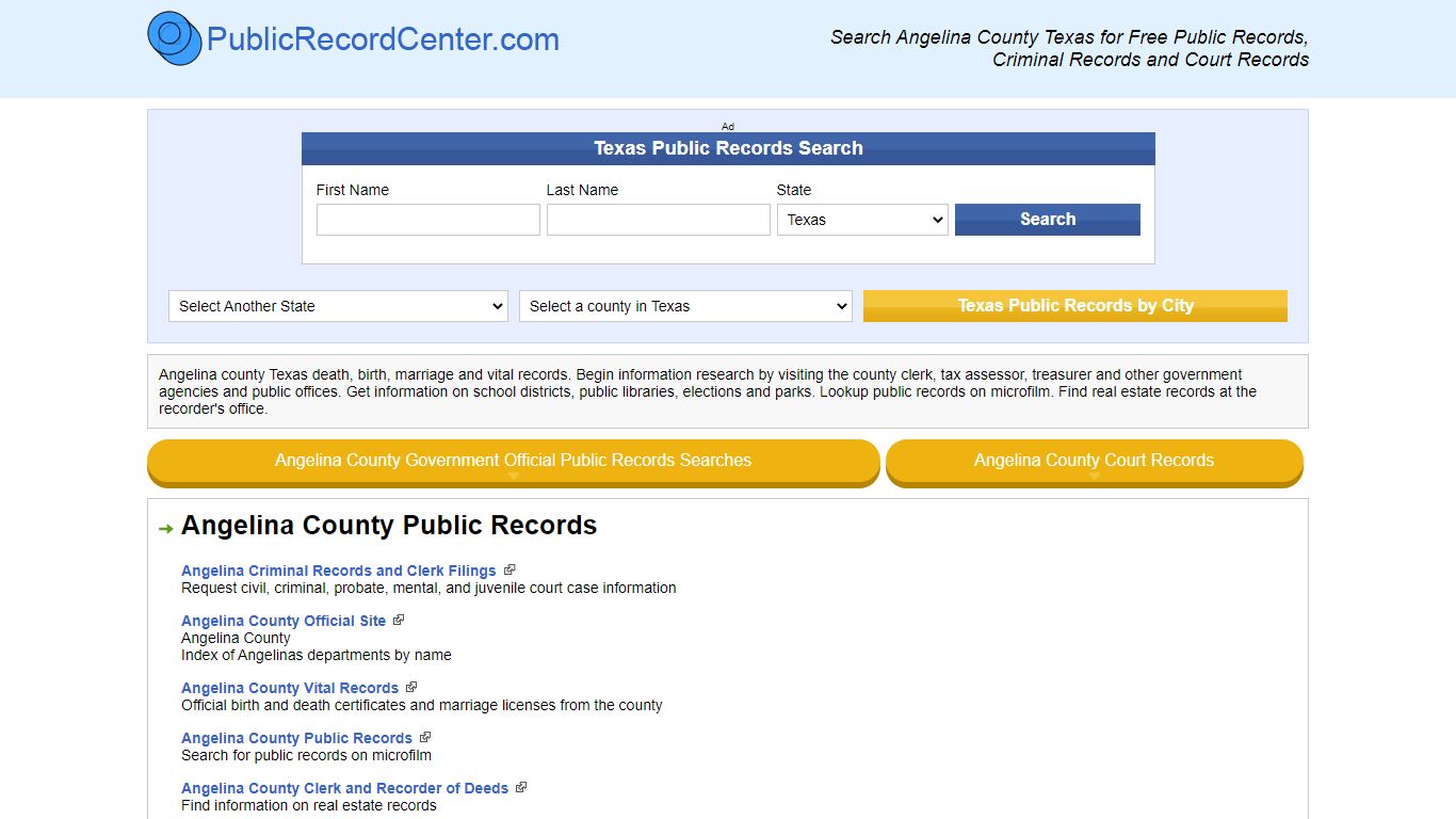 Angelina County Texas Free Public Records - Court Records - Criminal ...